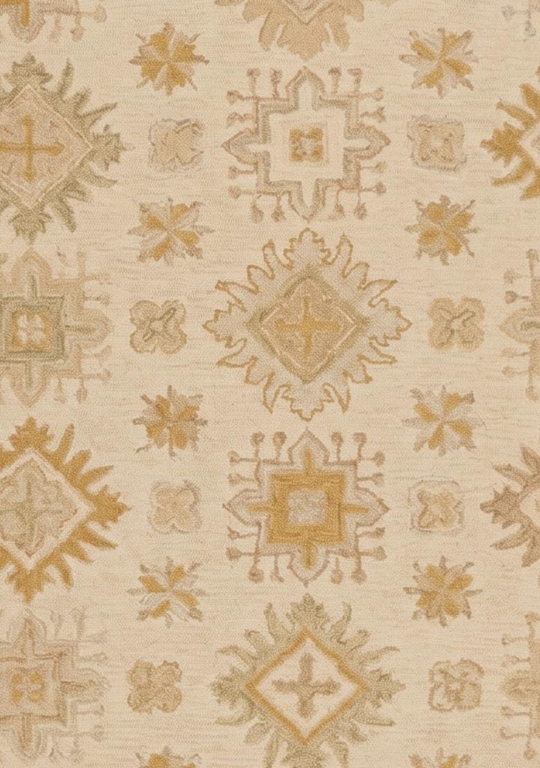Saffron Rugs Hand Tufted Cream Geometric Classic Rectangular Wool Area Rug - Indya