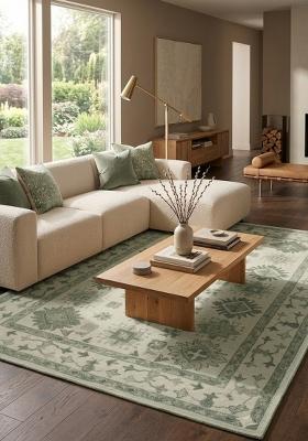 Saffron Rugs Hand Tufted Sage Green Geometric Classic Rectangular Wool Area Rug