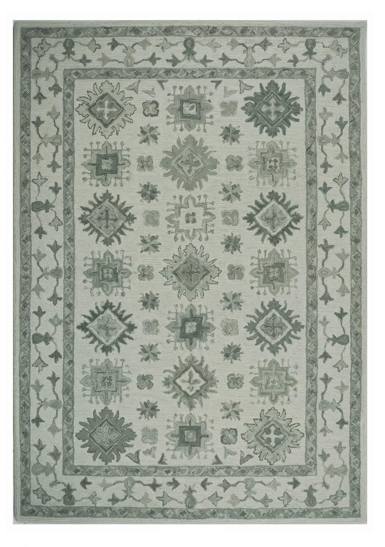 Saffron Rugs Hand Tufted Sage Green Geometric Classic Rectangular Wool Area Rug - Indya