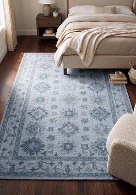 Saffron Rugs Hand Tufted Light Steel Blue Geometric Classic Rectangular Wool Area Rug