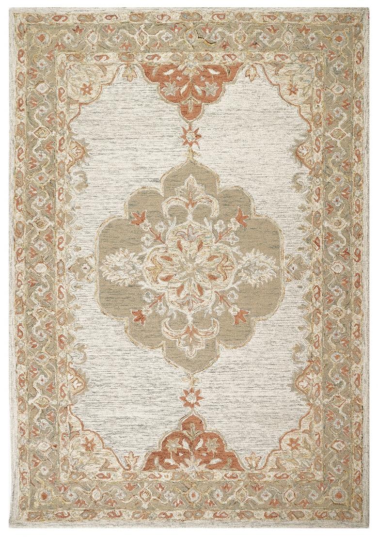 Saffron Rugs Hand Tufted Cream Ivory Floral Classic Rectangular Wool Area Rug - Indya