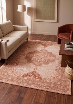 Saffron Rugs Hand Tufted Dusty Rose Pink Floral Classic Rectangular Wool Area Rug