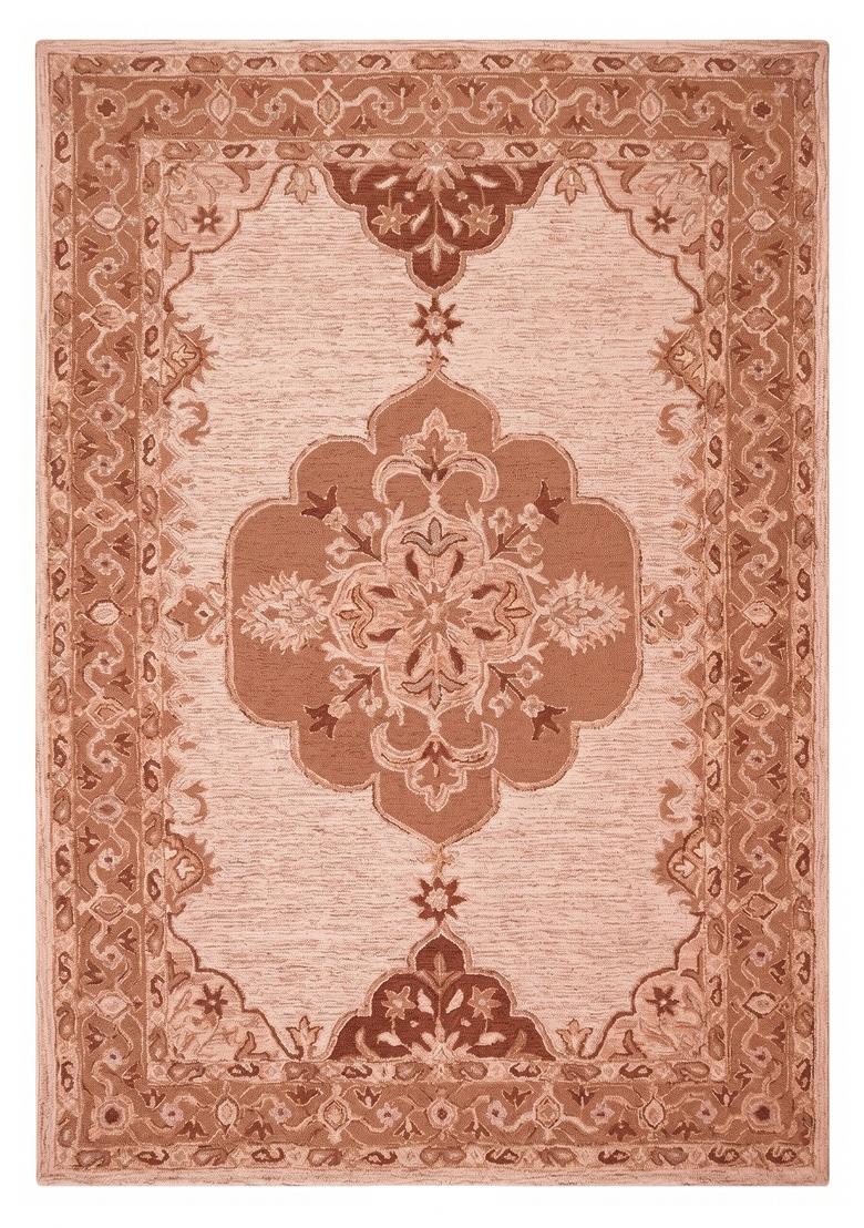 Saffron Rugs Hand Tufted Dusty Rose Pink Floral Classic Rectangular Wool Area Rug - Indya