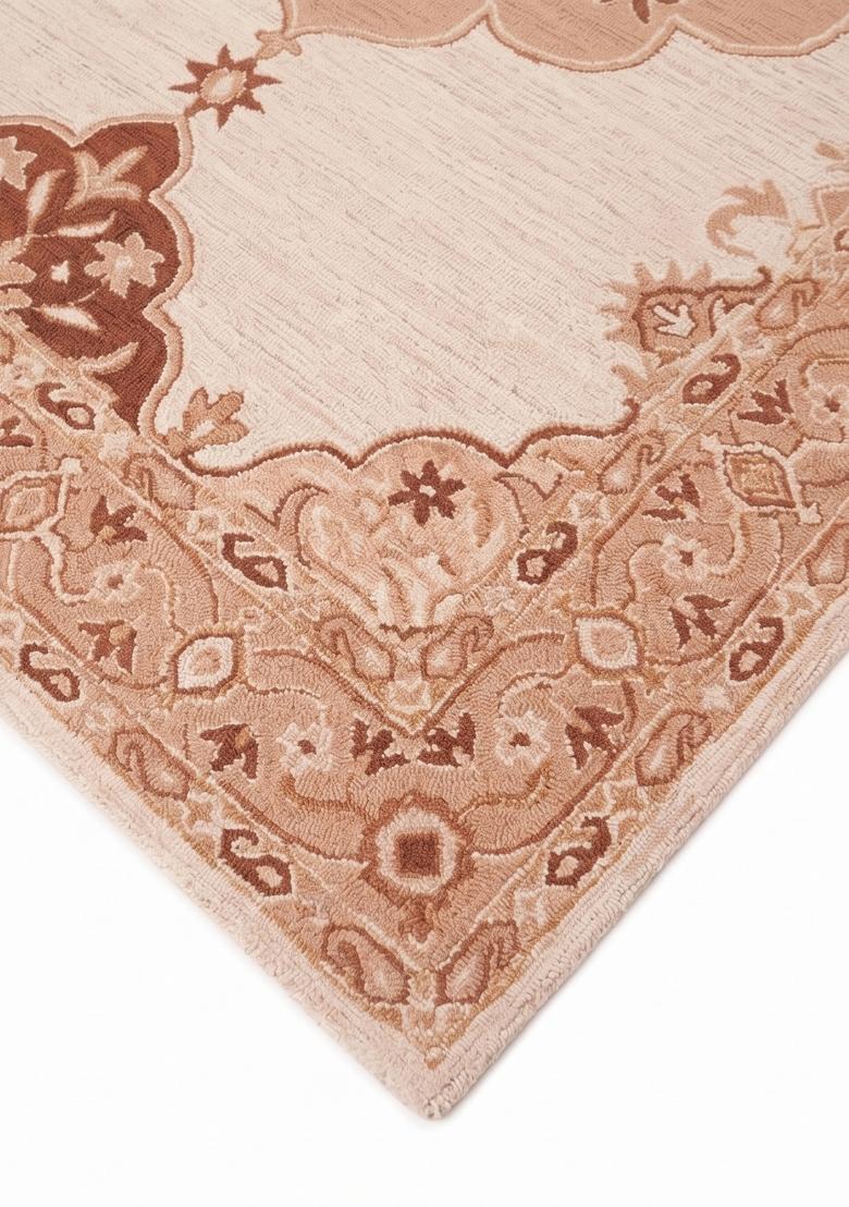 Saffron Rugs Hand Tufted Dusty Rose Pink Floral Classic Rectangular Wool Area Rug - Indya