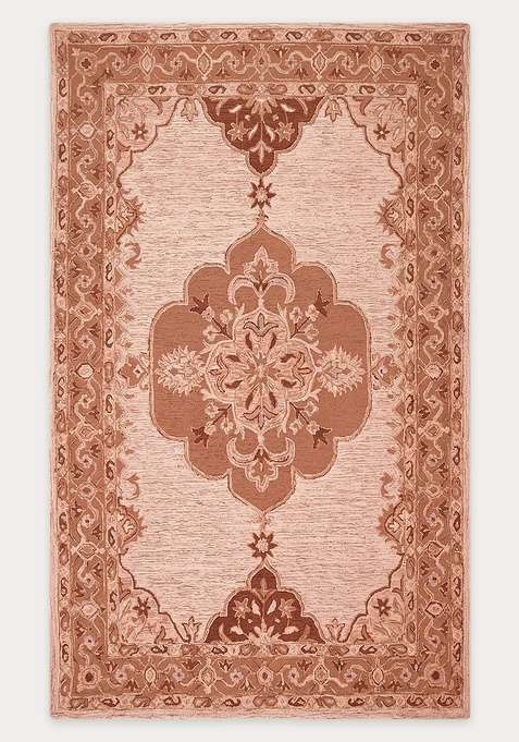 100% Wool Handmade Dusty Rose Pink Rug | Classic Floral Carpet With Cotton Backing For Living Room