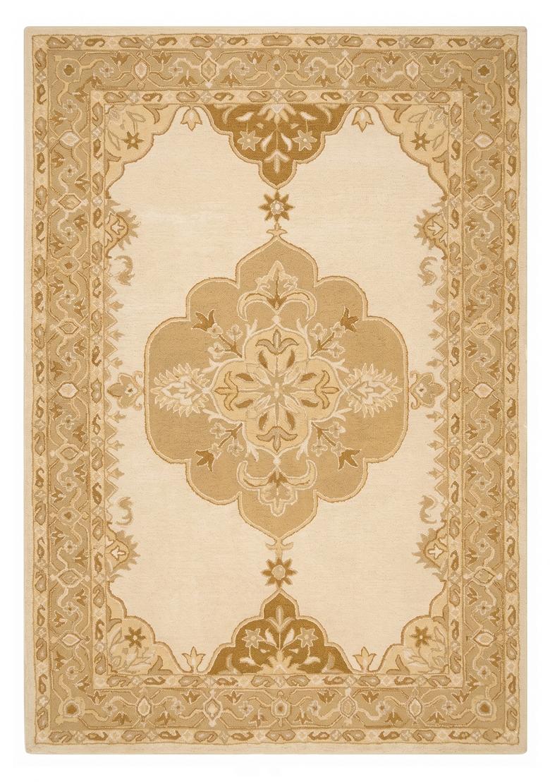 Saffron Rugs Hand Tufted Ivory Gold Beige Floral Classic Rectangular Wool Area Rug - Indya