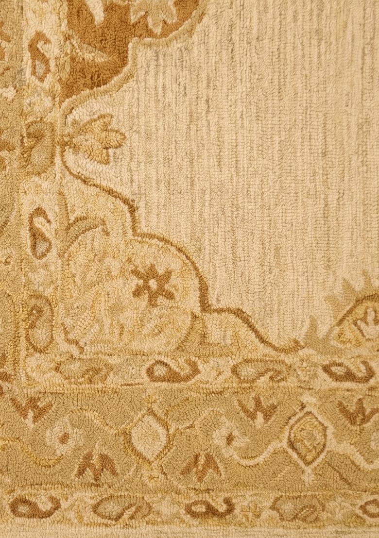 Saffron Rugs Hand Tufted Ivory Gold Beige Floral Classic Rectangular Wool Area Rug - Indya