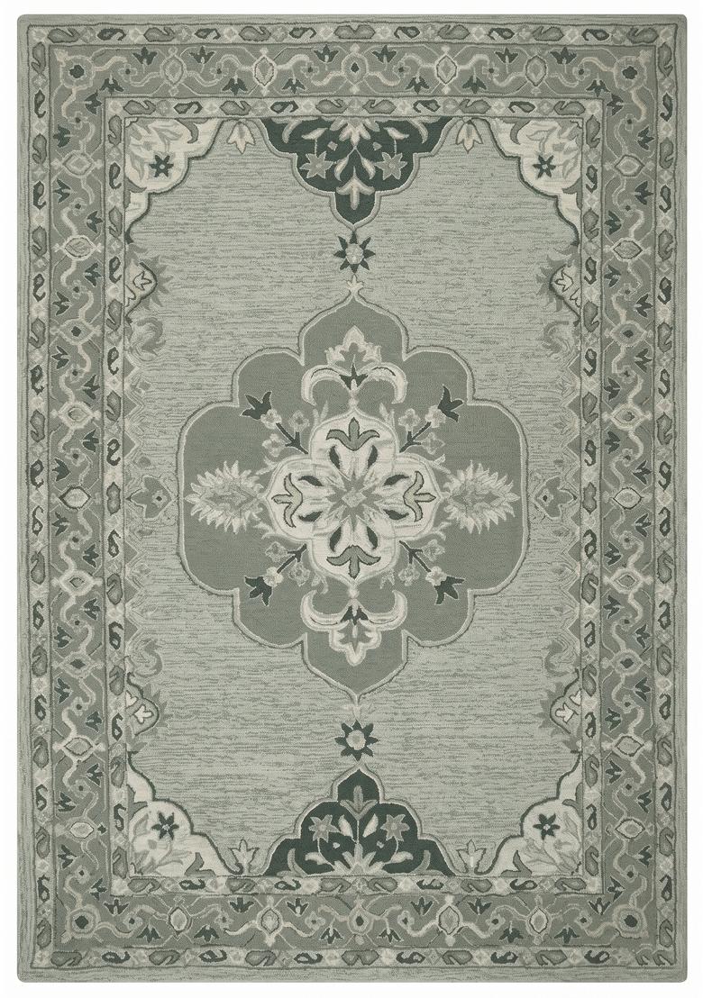 Saffron Rugs Hand Tufted Sage Green Floral Classic Rectangular Wool Area Rug - Indya