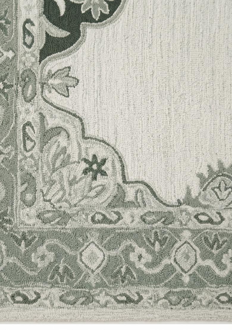 Saffron Rugs Hand Tufted Sage Green Floral Classic Rectangular Wool Area Rug - Indya