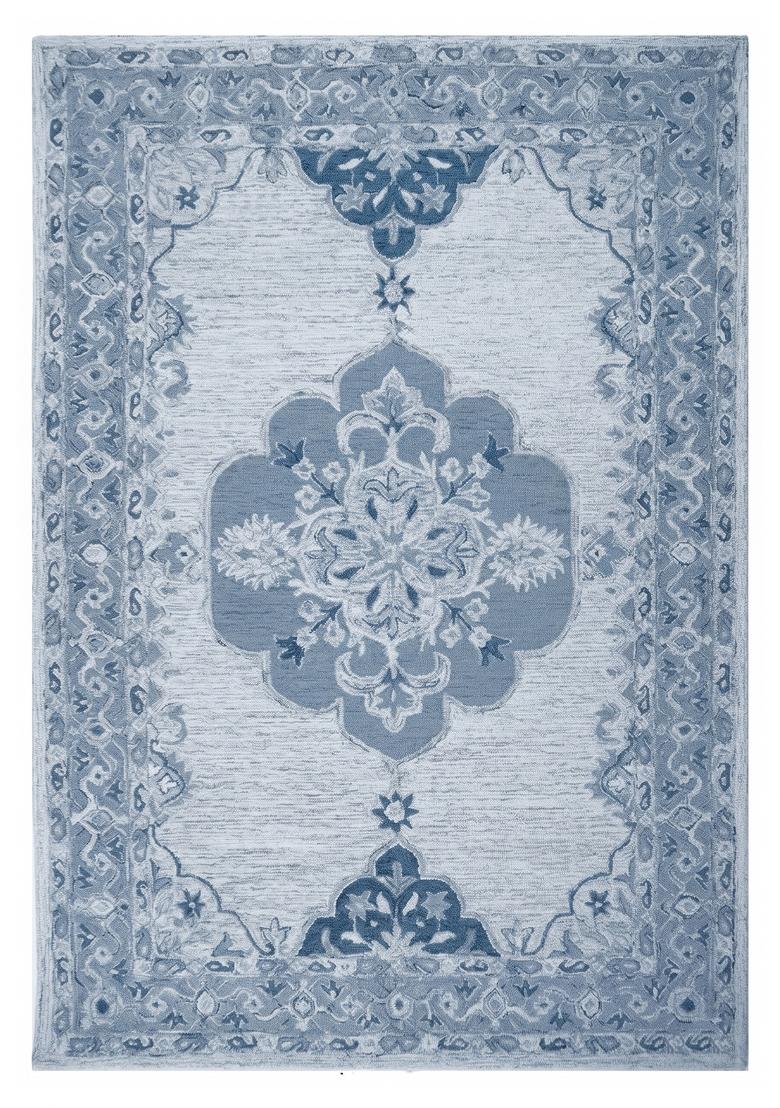 Saffron Rugs Hand Tufted Light Steel Blue Floral Classic Rectangular Wool Area Rug - Indya