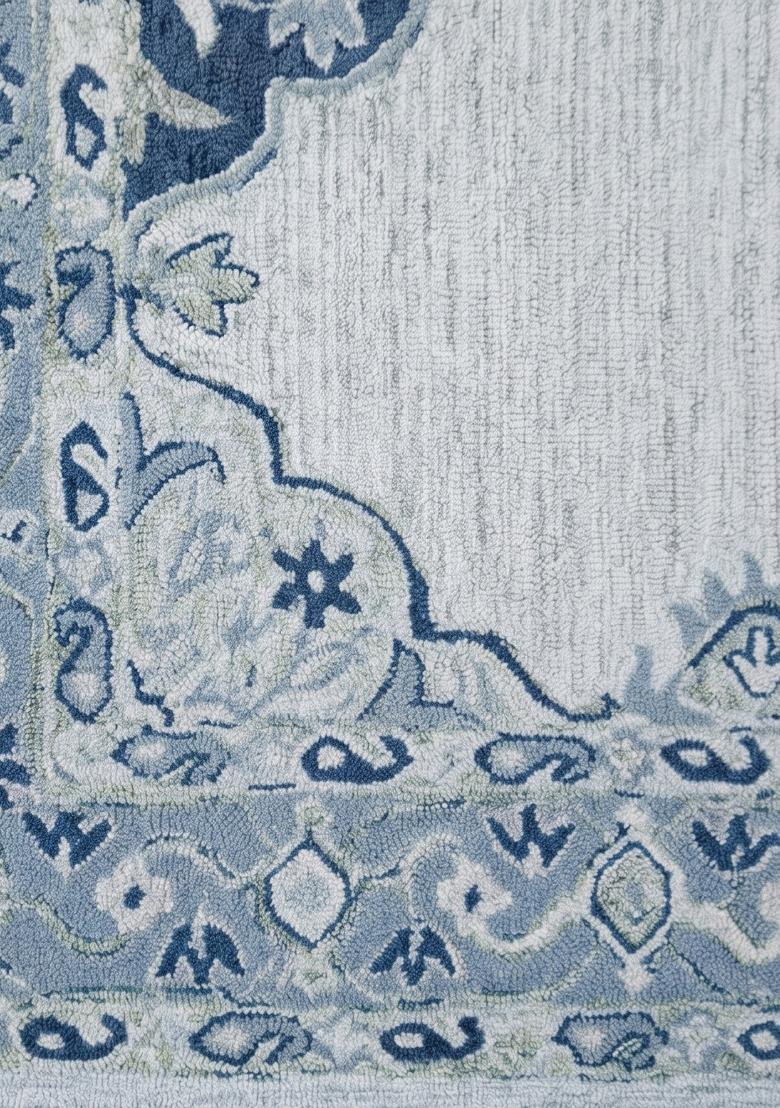 Saffron Rugs Hand Tufted Light Steel Blue Floral Classic Rectangular Wool Area Rug - Indya