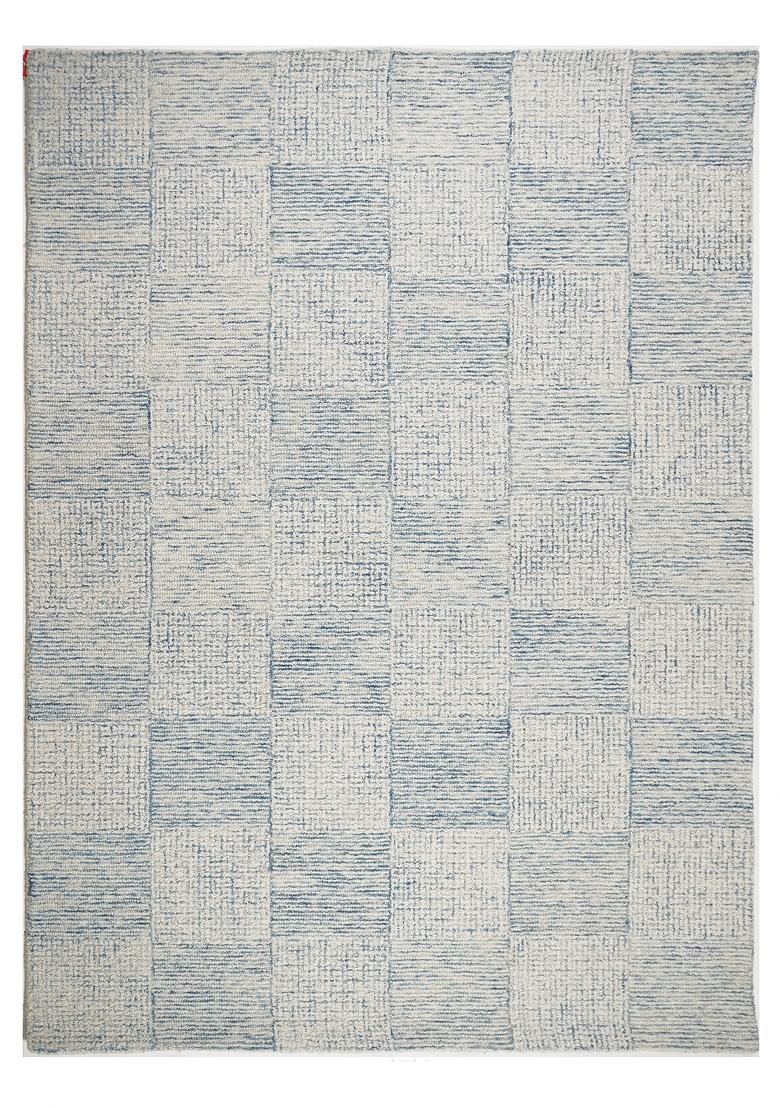 Saffron Rugs Hand Tufted Ivory Blue Checkered Contemporary Rectangular Wool Area Rug - Indya