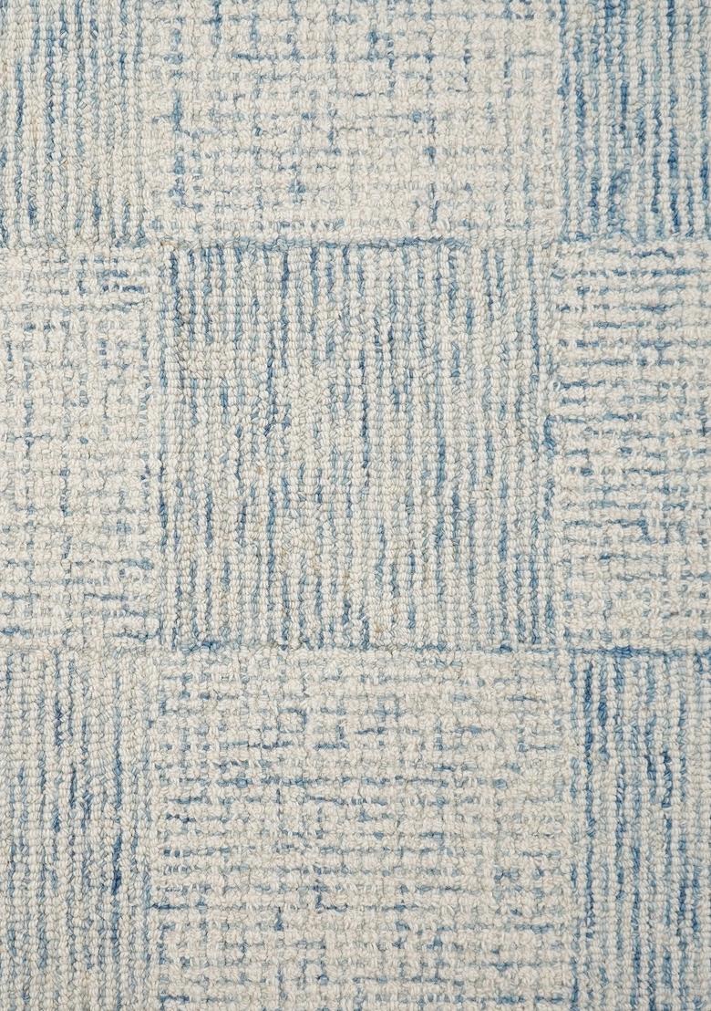 Saffron Rugs Hand Tufted Ivory Blue Checkered Contemporary Rectangular Wool Area Rug - Indya