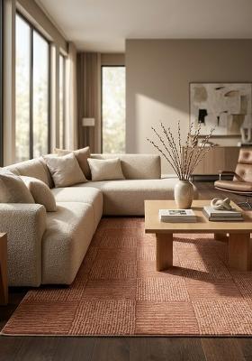 Saffron Rugs Hand Tufted Terracotta Checkered Contemporary Rectangular Wool Area Rug