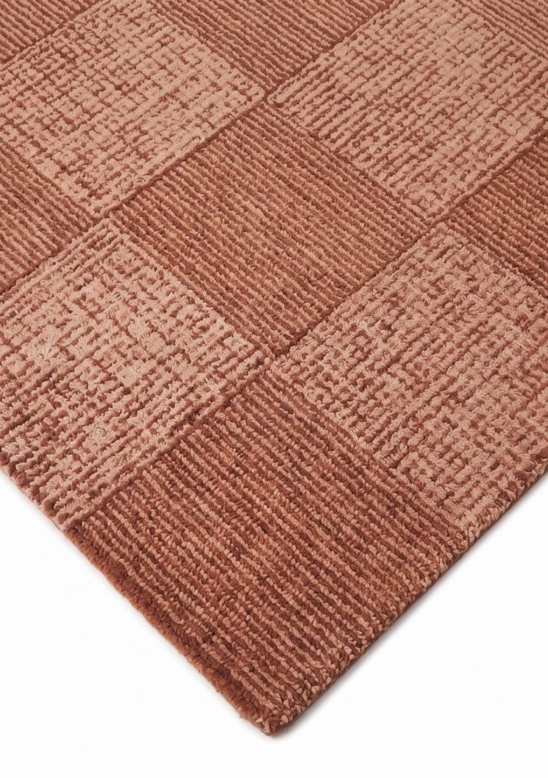 Saffron Rugs Hand Tufted Terracotta Checkered Contemporary Rectangular Wool Area Rug - Indya