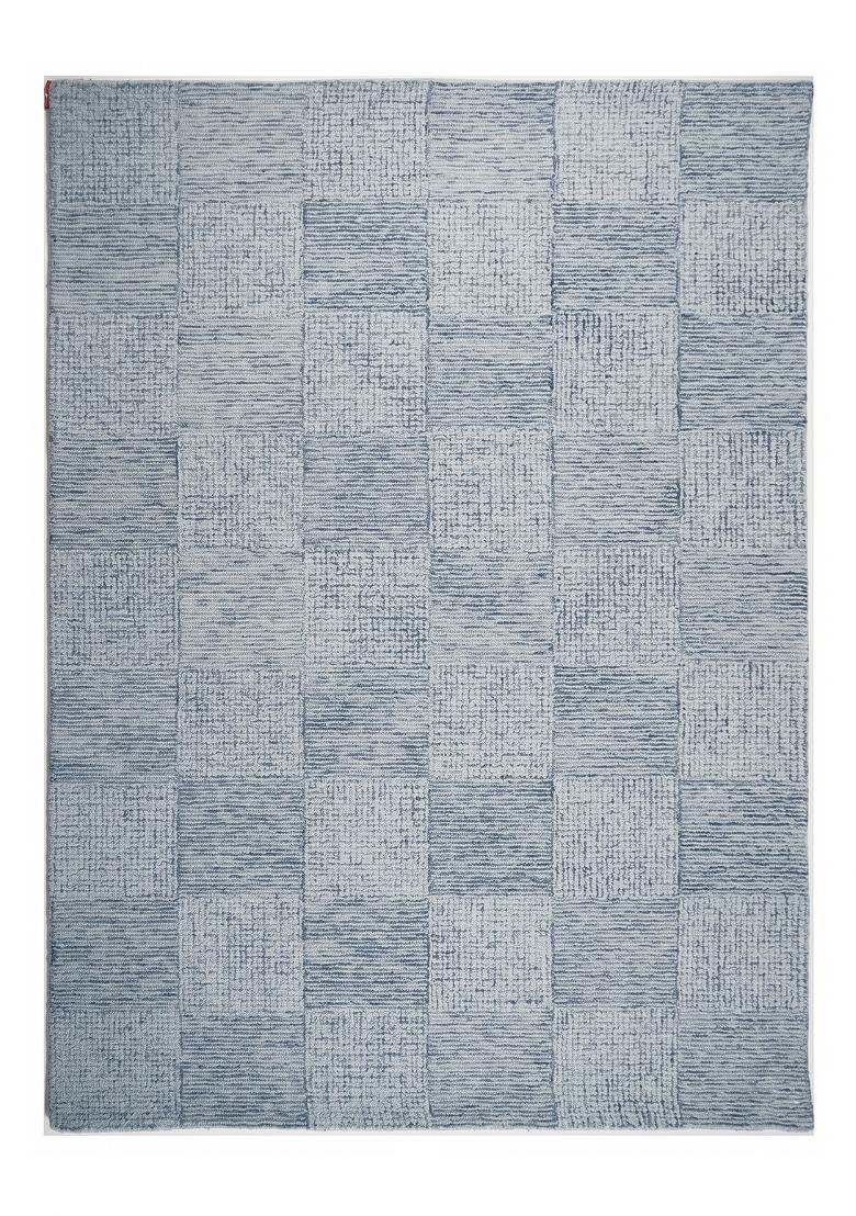 Saffron Rugs Hand Tufted Light Blue Grey Checkered Contemporary Rectangular Wool Area Rug - Indya