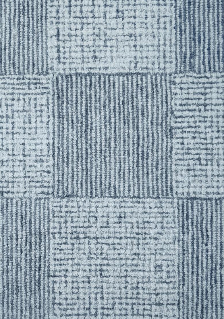 Saffron Rugs Hand Tufted Light Blue Grey Checkered Contemporary Rectangular Wool Area Rug - Indya