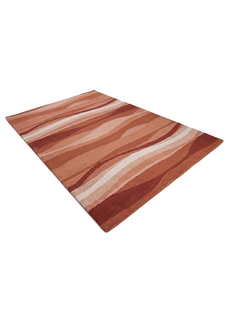 Saffron Rugs Hand Tufted Terracotta Brown Striped Bohemian Rectangular Wool Area Rug - Indya