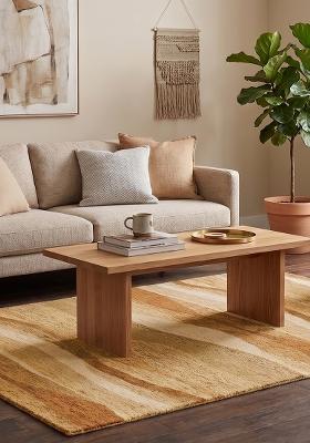 Saffron Rugs Hand Tufted Golden Tan Striped Contemporary Rectangular Wool Area Rug