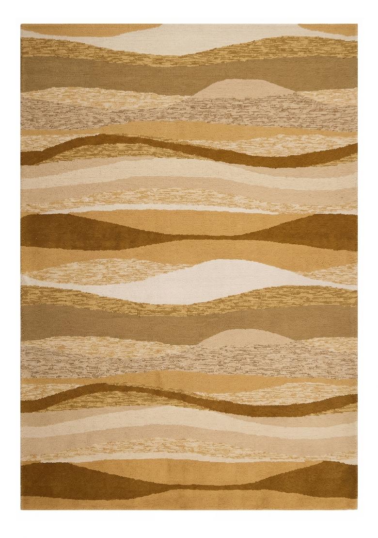 Saffron Rugs Hand Tufted Golden Tan Striped Contemporary Rectangular Wool Area Rug - Indya