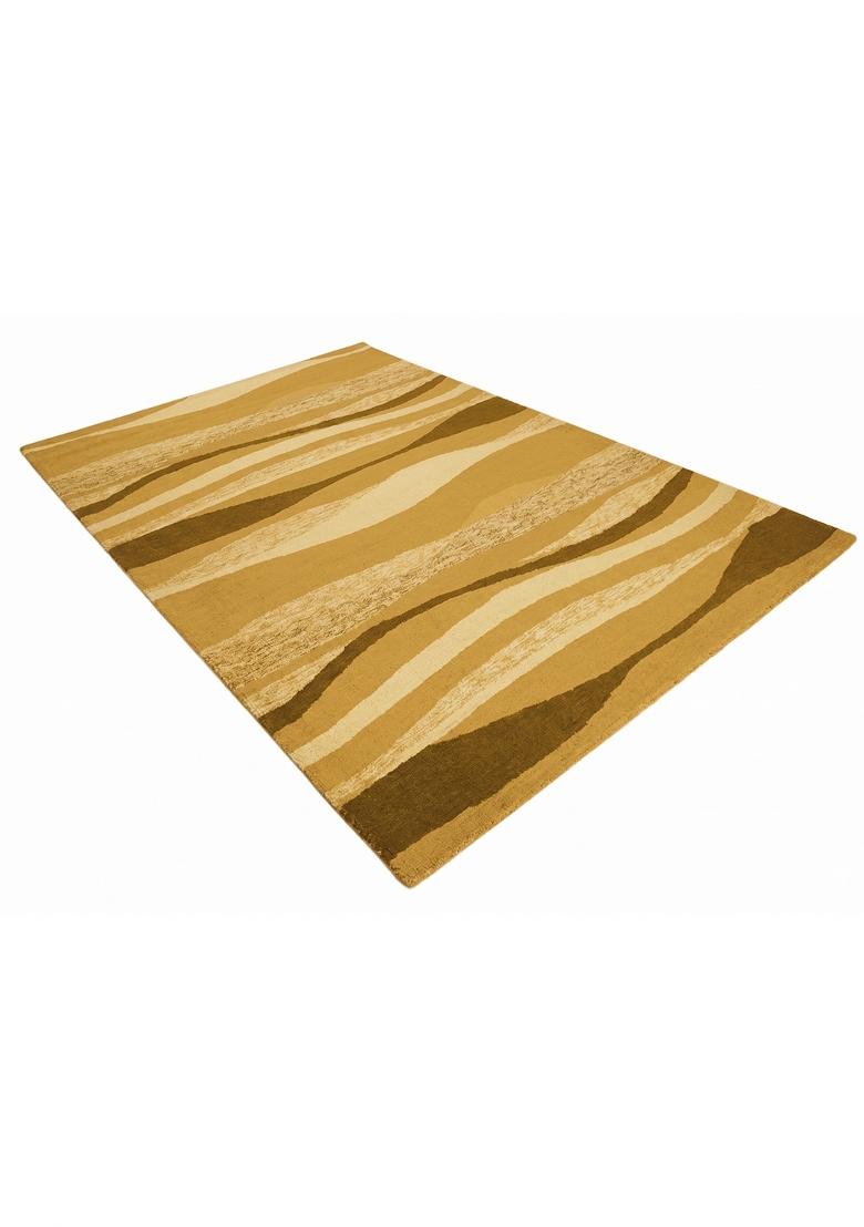 Saffron Rugs Hand Tufted Golden Tan Striped Contemporary Rectangular Wool Area Rug - Indya