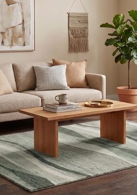 Saffron Rugs Hand Tufted Sage Green Striped Bohemian Rectangular Wool Area Rug