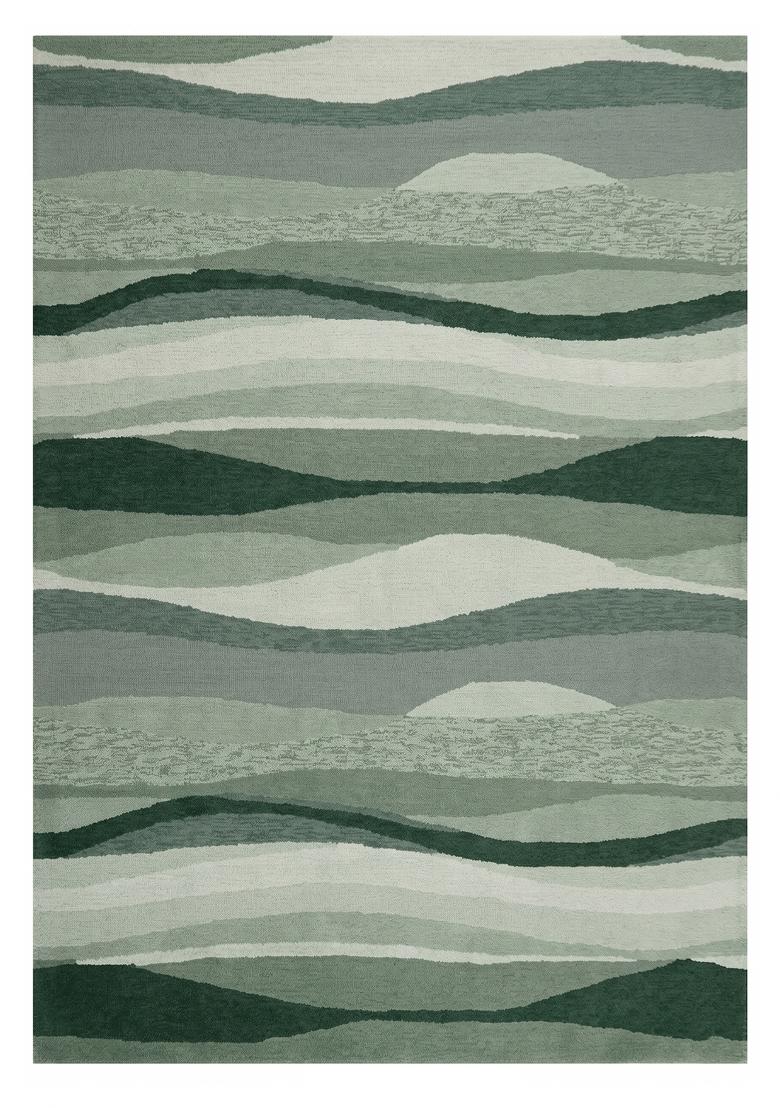 Saffron Rugs Hand Tufted Sage Green Striped Bohemian Rectangular Wool Area Rug - Indya