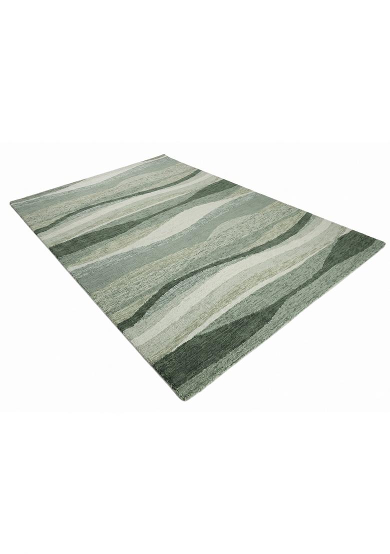 Saffron Rugs Hand Tufted Sage Green Striped Bohemian Rectangular Wool Area Rug - Indya