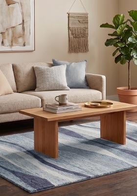 Saffron Rugs Hand Tufted Blue Striped Bohemian Rectangular Wool Area Rug