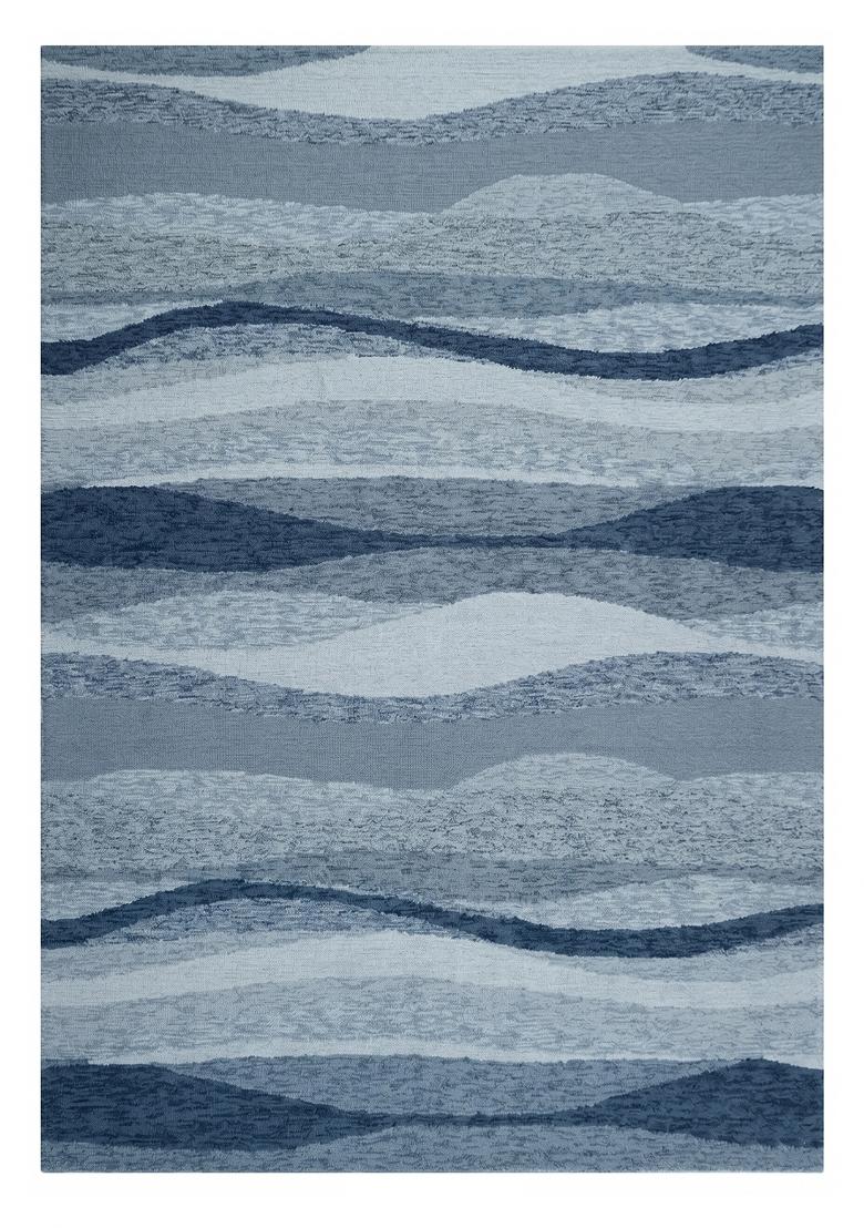 Saffron Rugs Hand Tufted Blue Striped Bohemian Rectangular Wool Area Rug - Indya