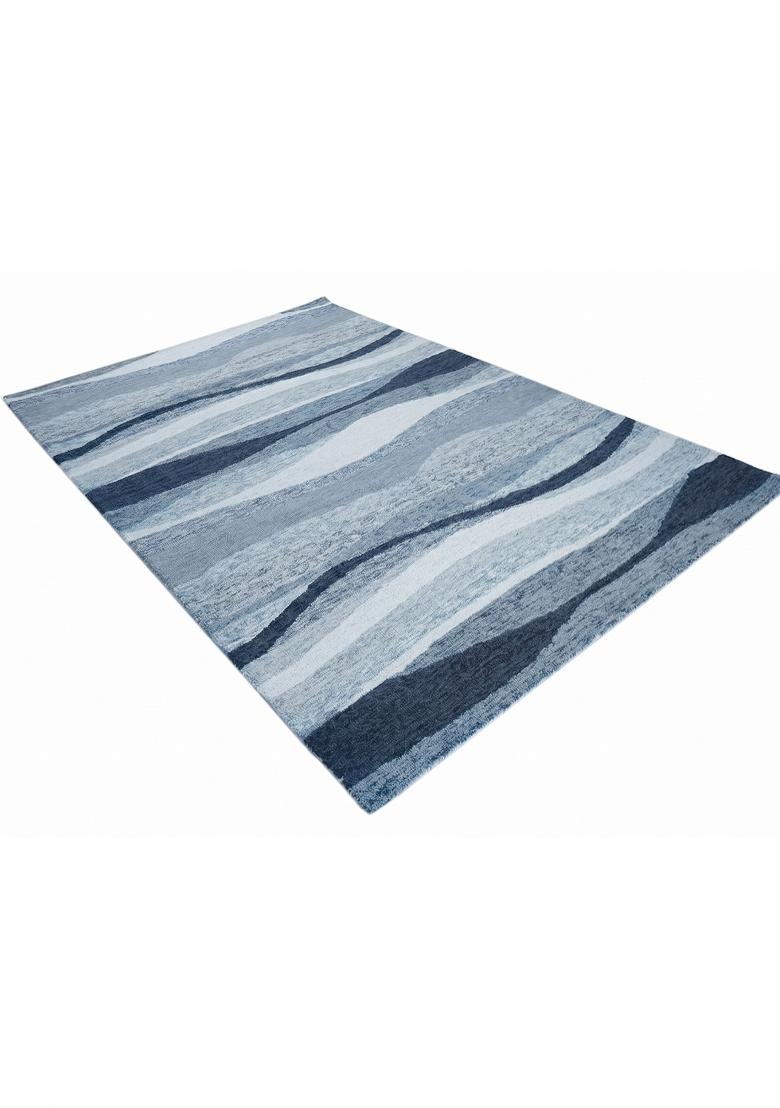Saffron Rugs Hand Tufted Blue Striped Bohemian Rectangular Wool Area Rug - Indya