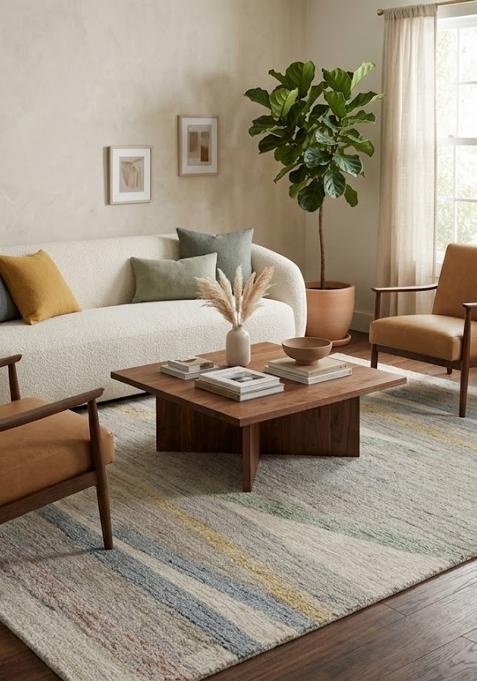 Saffron Rugs Hand Tufted Beige  Contemporary Rectangular Wool Area Rug
