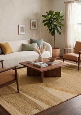 Saffron Rugs Hand Tufted Mustard Gold  Contemporary Rectangular Wool Area Rug