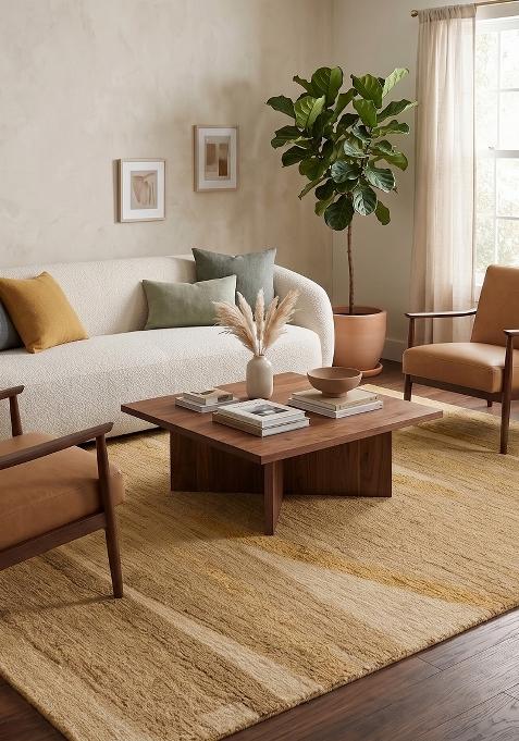 Saffron Rugs Hand Tufted Mustard Gold  Contemporary Rectangular Wool Area Rug