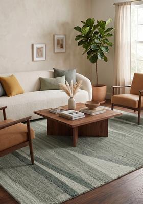 Saffron Rugs Hand Tufted Sage Green Grey  Contemporary Rectangular Wool Area Rug