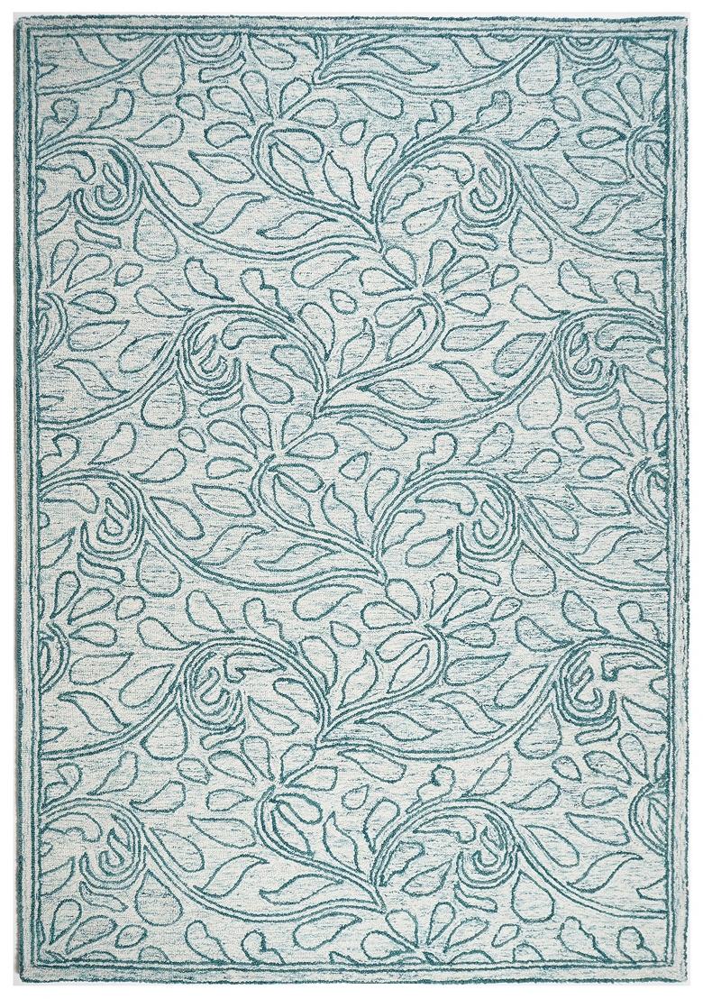 Saffron Rugs Hand Tufted Teal Blue Floral Transitional Rectangular Wool Area Rug - Indya
