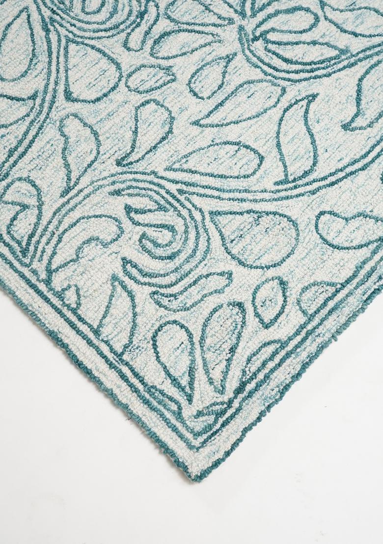 Saffron Rugs Hand Tufted Teal Blue Floral Transitional Rectangular Wool Area Rug - Indya