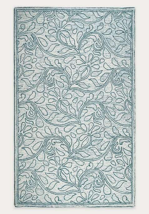 100% Wool Handmade Teal Blue Rug | Transitional Floral Carpet With Cotton Backing For Living Room