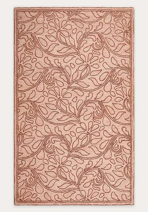 100% Wool Handmade Blush Pink Rug | Transitional Floral Carpet With Cotton Backing For Living Room