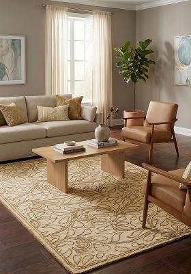 Saffron Rugs Hand Tufted Cream Gold Floral Transitional Rectangular Wool Area Rug