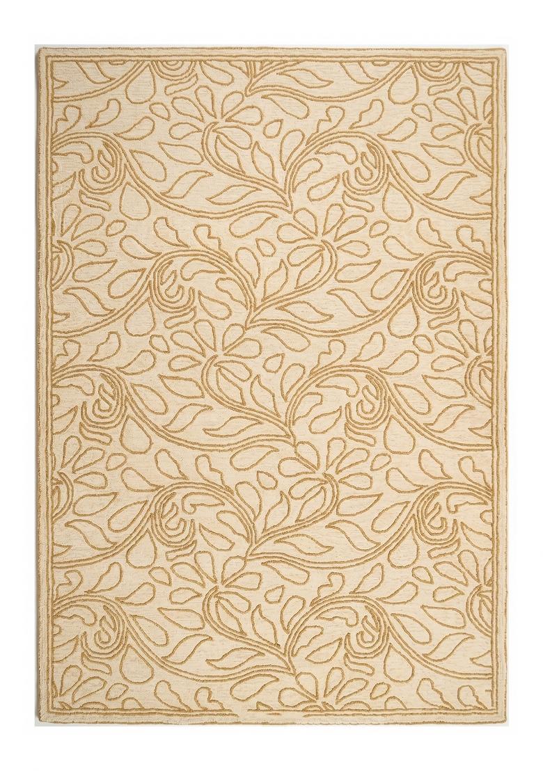 Saffron Rugs Hand Tufted Cream Gold Floral Transitional Rectangular Wool Area Rug - Indya