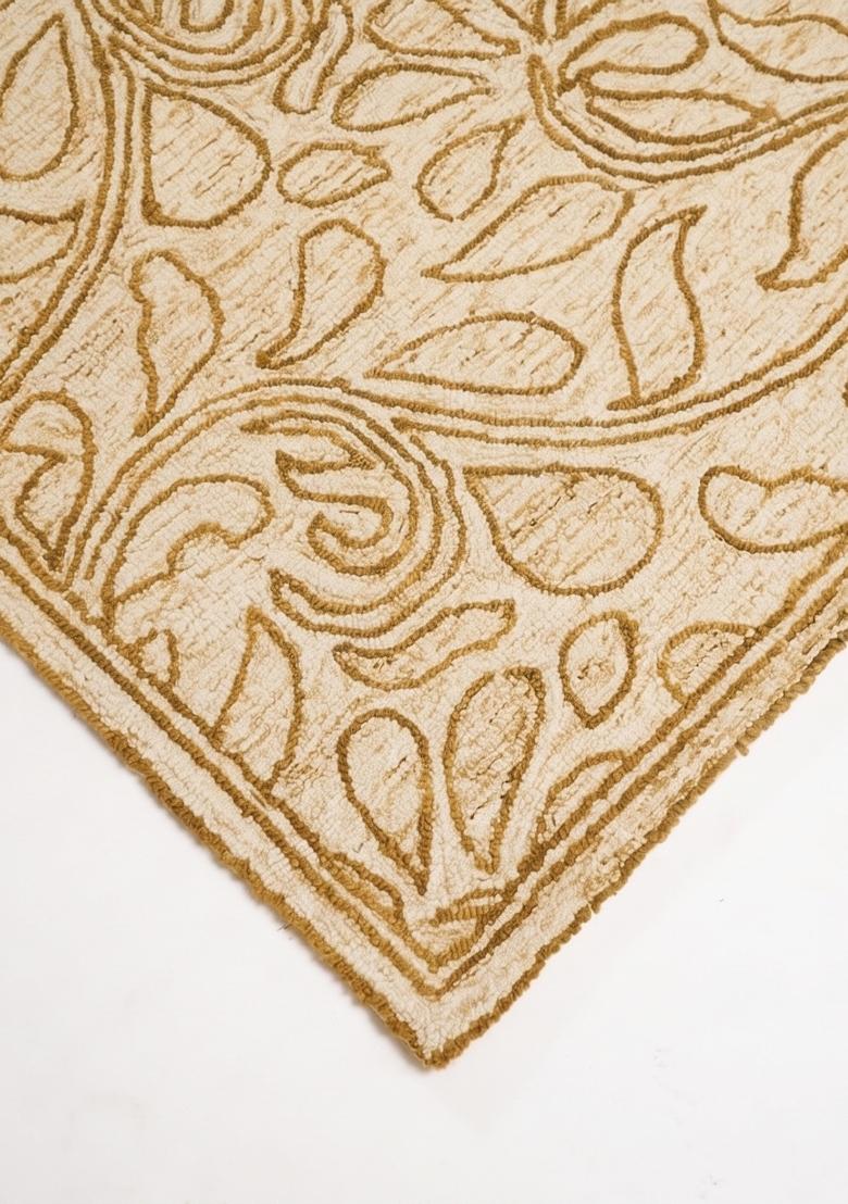 Saffron Rugs Hand Tufted Cream Gold Floral Transitional Rectangular Wool Area Rug - Indya