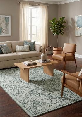 Saffron Rugs Hand Tufted Sage Green Floral Transitional Rectangular Wool Area Rug