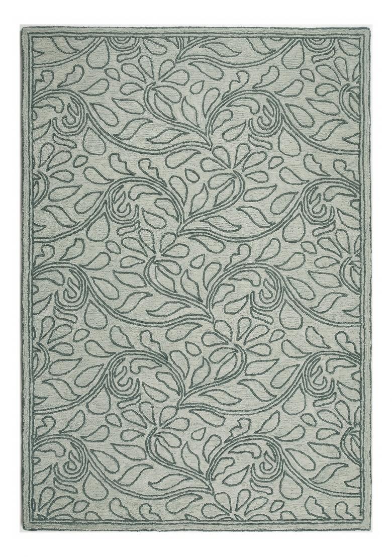 Saffron Rugs Hand Tufted Sage Green Floral Transitional Rectangular Wool Area Rug - Indya