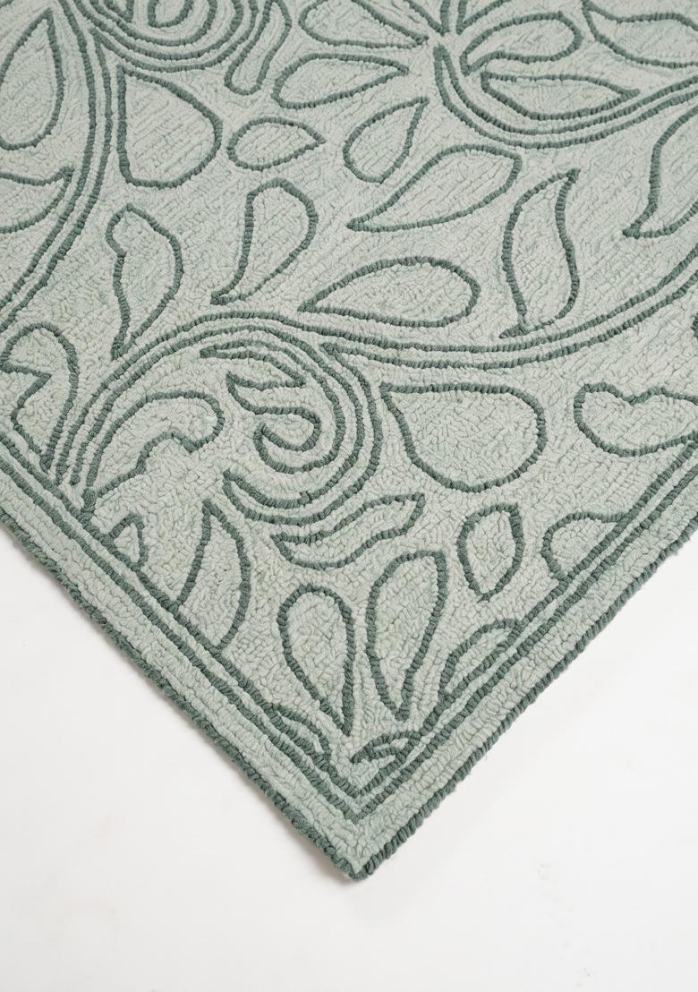 Saffron Rugs Hand Tufted Sage Green Floral Transitional Rectangular Wool Area Rug - Indya