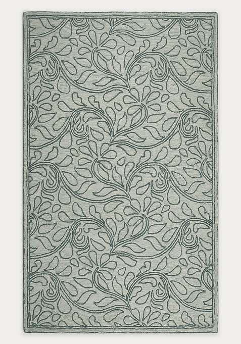 100% Wool Handmade Sage Green Rug | Transitional Floral Carpet With Cotton Backing For Living Room