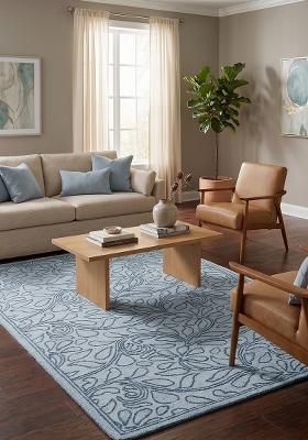 Saffron Rugs Hand Tufted Light Blue Floral Transitional Rectangular Wool Area Rug