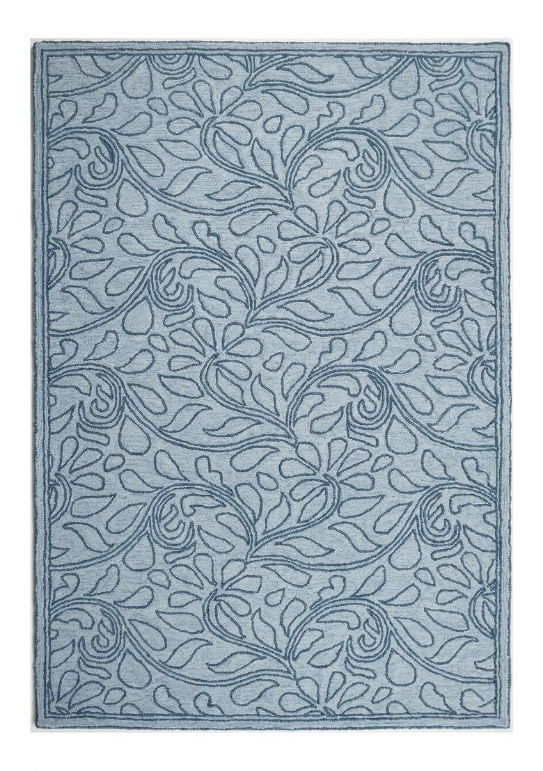 Saffron Rugs Hand Tufted Light Blue Floral Transitional Rectangular Wool Area Rug - Indya