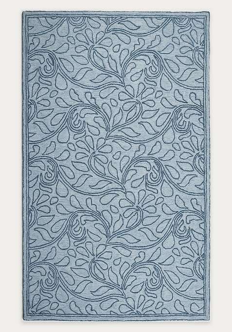 100% Wool Handmade Light Blue Rug | Transitional Floral Carpet With Cotton Backing For Living Room