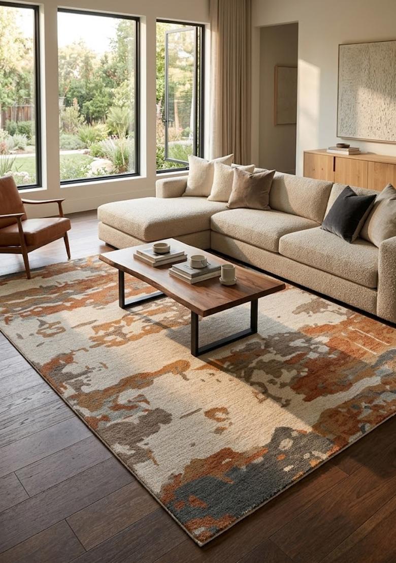 Saffron Rugs Hand Tufted Beige  Contemporary Rectangular Wool Area Rug - Indya